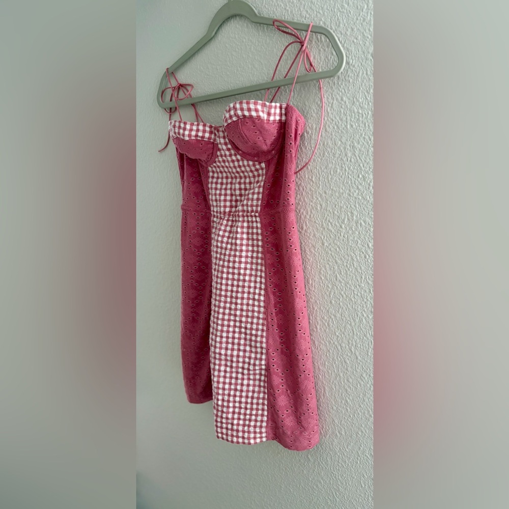 Urban Outfitters Pink Gingham Corset Mini Dress Eyelet Bustier SP - Picture 9 of 15